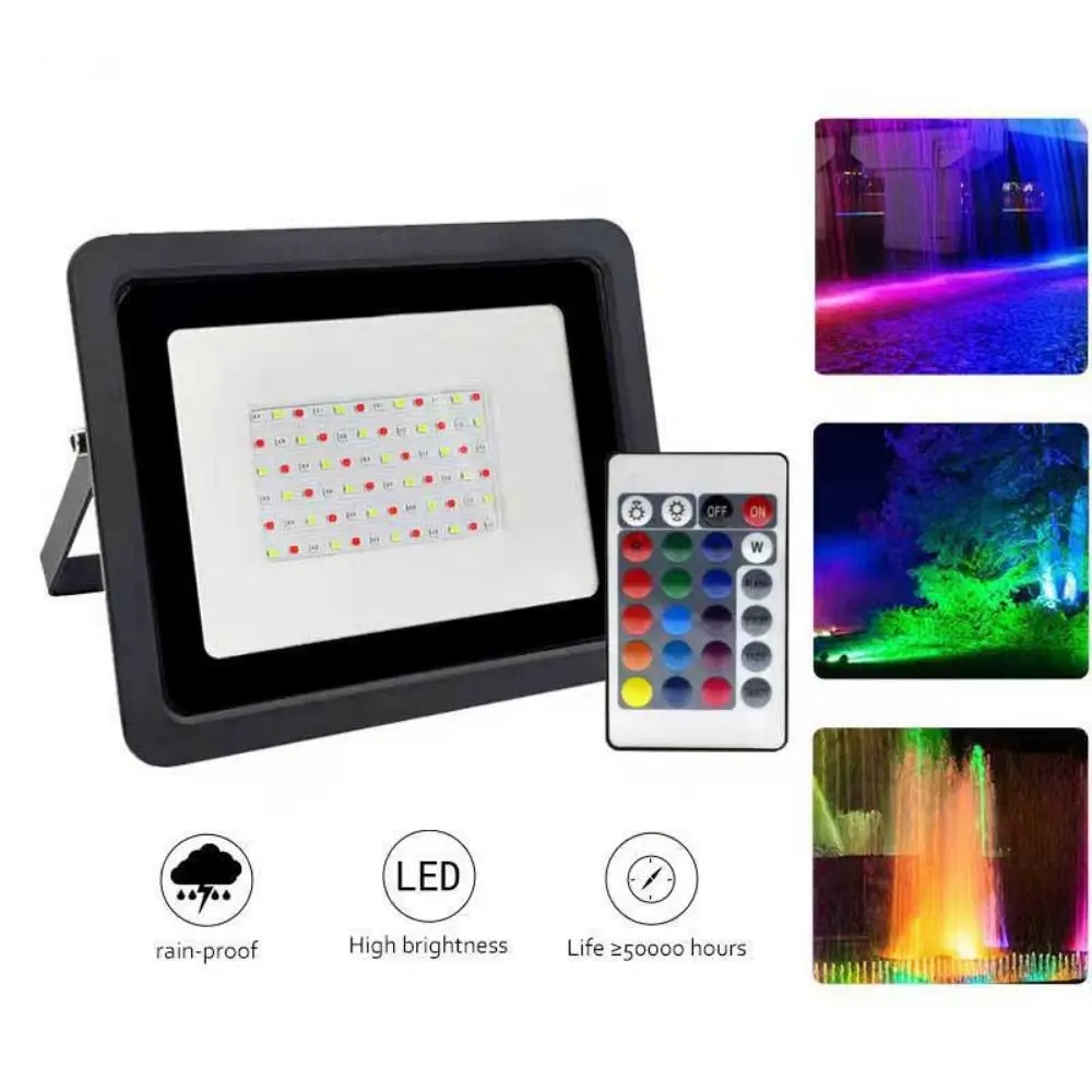 Remote Control 20W LED Flood Light Rainproof Bright RGB Colour Light Outdoor Security 50000 Hours Outdoor Light Outdoor Indoor