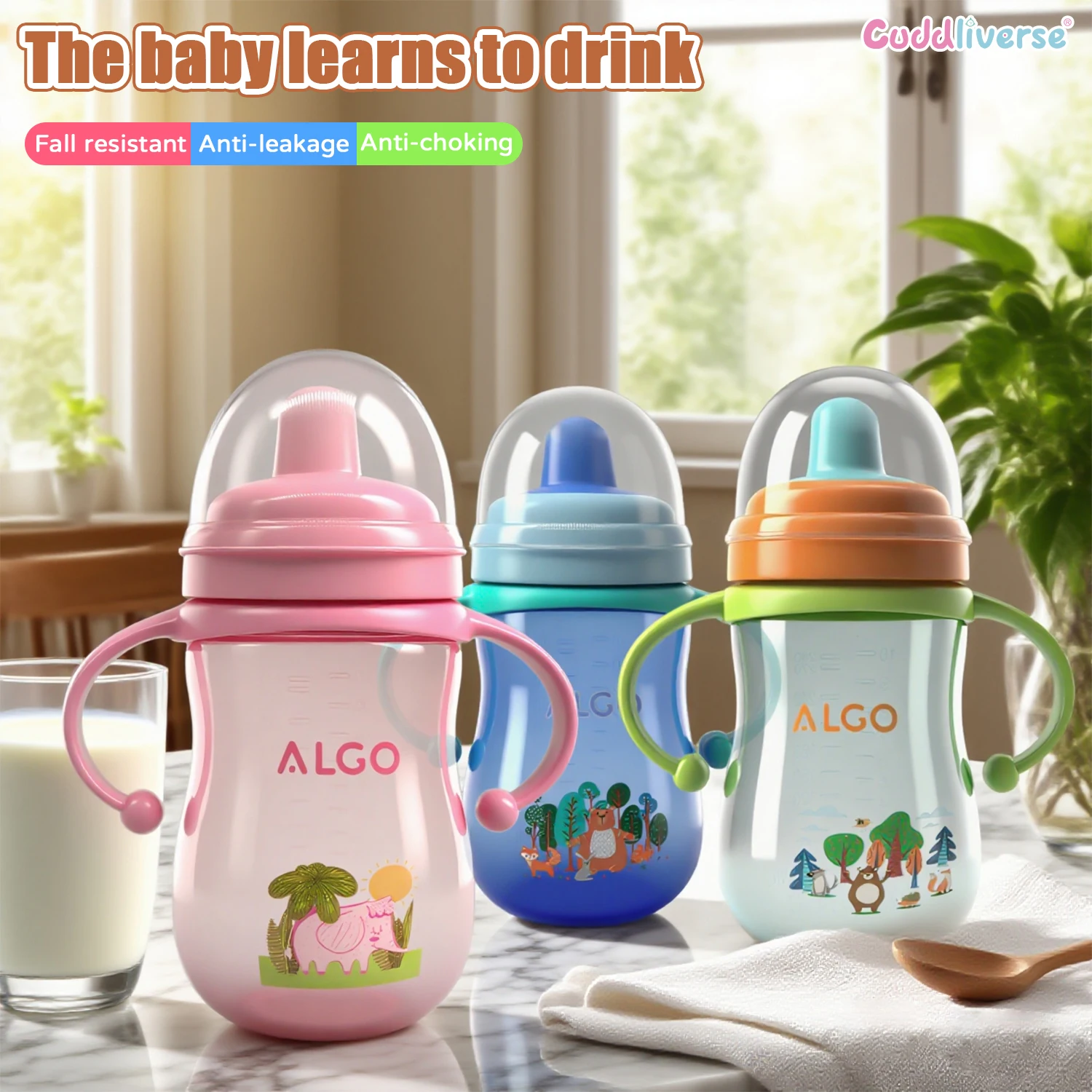 

Children's learning drinking cup 280ml infant portable strawcup anti-choking and leak-proof cup baby anti-fall water cup