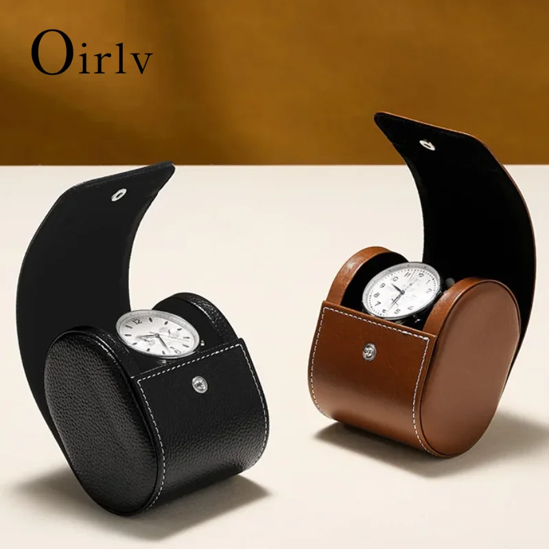 Oirlv Faux Leather Watch Box Premium Watch Storage Case & Watch Holder – Portable Watch Case for Travel/Daily Use Black & Brown