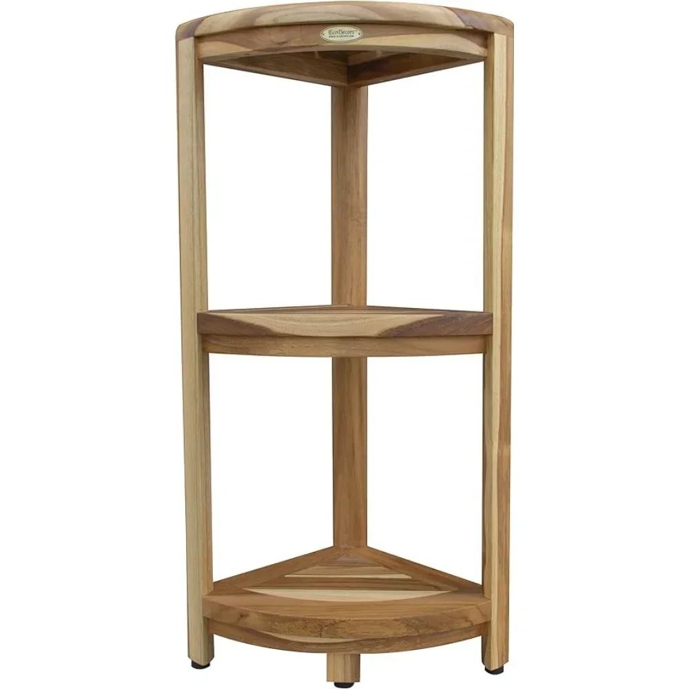 EcoDecors 3-Tier-Teak-Shower Table-Standing Shower-Caddy-Teak Shower Caddy-Shower Organizer Stand-Teak Shelf-Teak Shower