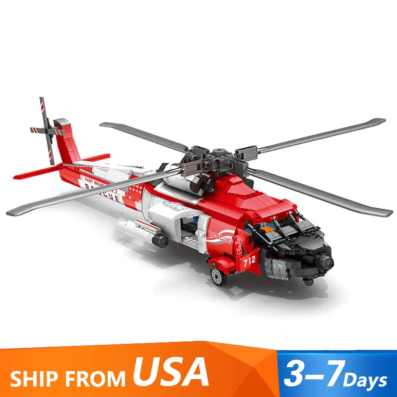 Building Blocks Large HH-60J Guard Search And Rescue Aircraft Model Aviation Plane MOC Bricks 1137pcs For Children Gift Set