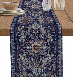 Navy Blue Boho Nightstand Linen Table Runners Dining Room Decor Washable Home Dining Table Runners Holiday Party Decorations