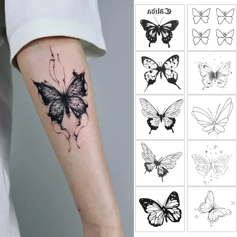 Waterproof 3D Black Butterfly Tattoo Stickers 10 Sheet Disposable Temporary Tattoo Women Body Leg Arm Hand Foot Art Decoration