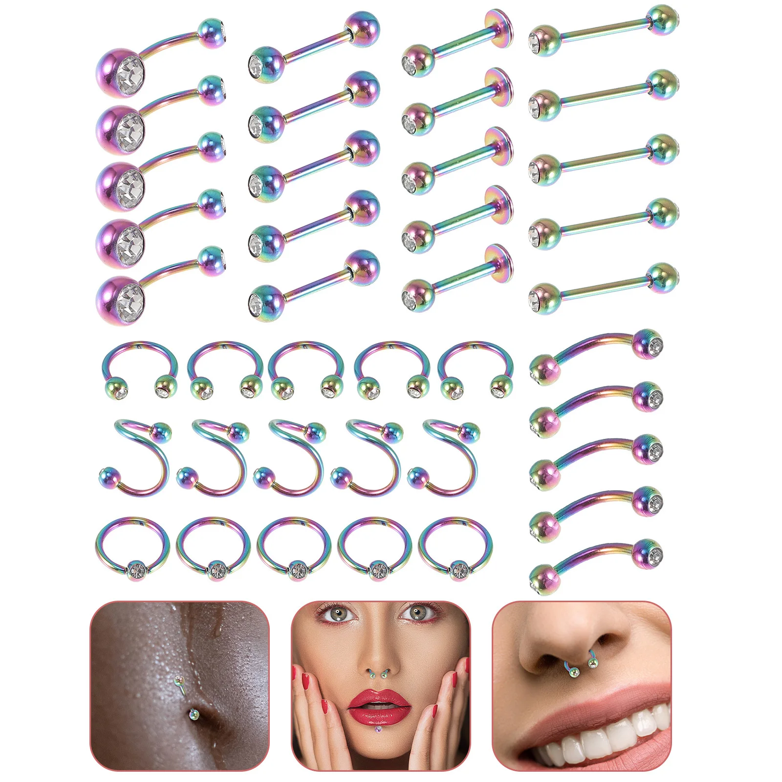 

40Pcs Stainless Steel Piercing Lip Studs Lightweight Body Jewelry for Parties Dancing Performance Gifts Piercing Lip Jewelry