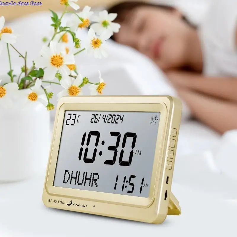 Маленькие часы Azan с двойными динамиками и функцией повтора, ЖК-экран ABS, часы для молитвы Azan, простая установка для мусульман