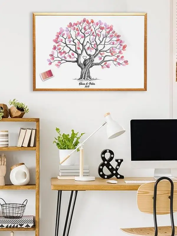 42x30cm Fingerprint Tree Canvas Wedding Guest Book Waterproof DIY Alternative Canvas Guest Book For Wall Hanging