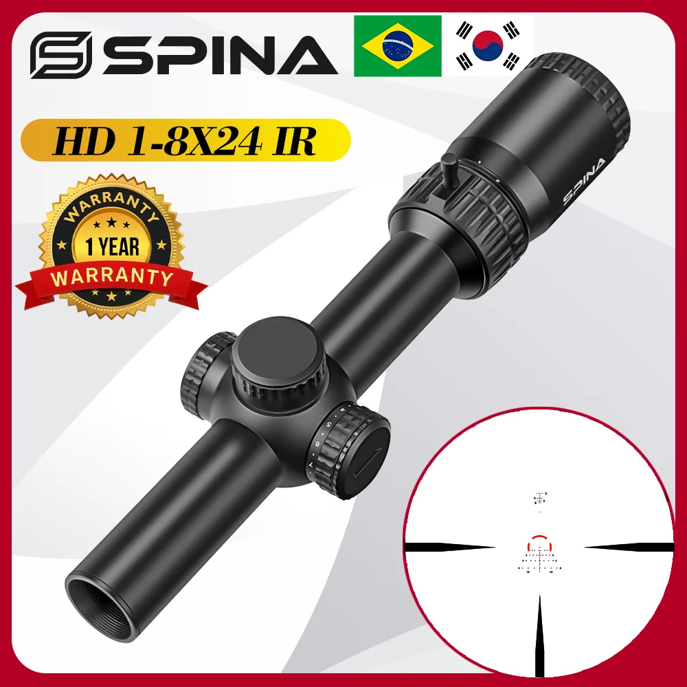 

SPINA Optics HD 1-8x24 Rifle Scope Tactical Optical Sight 1/2 MOA Turret Illuminated Reticle Riflescope Collimitor Fit.308.556