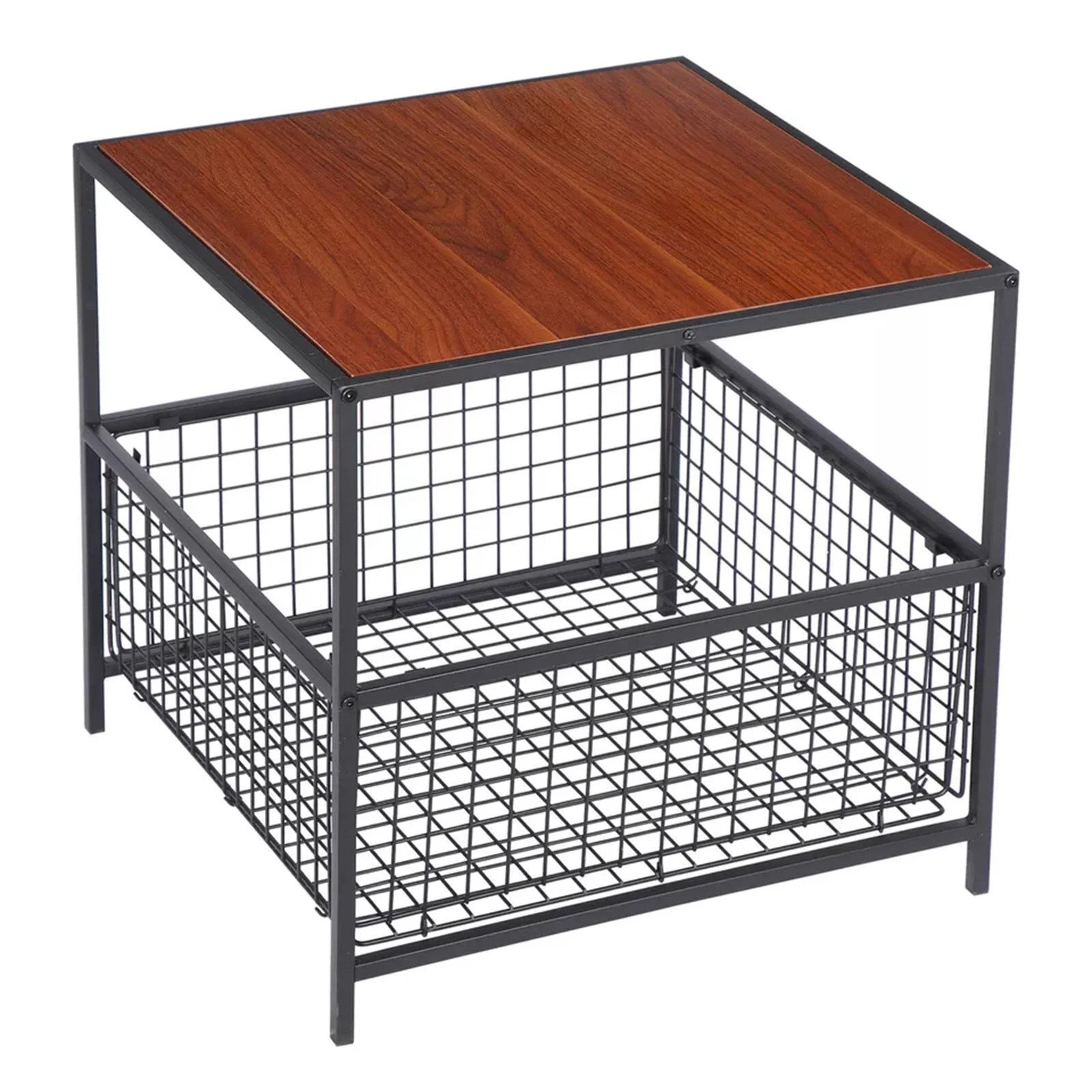 Square Side Table w/Storage Basket Organizer Sturdy Coffee Table Home End Table