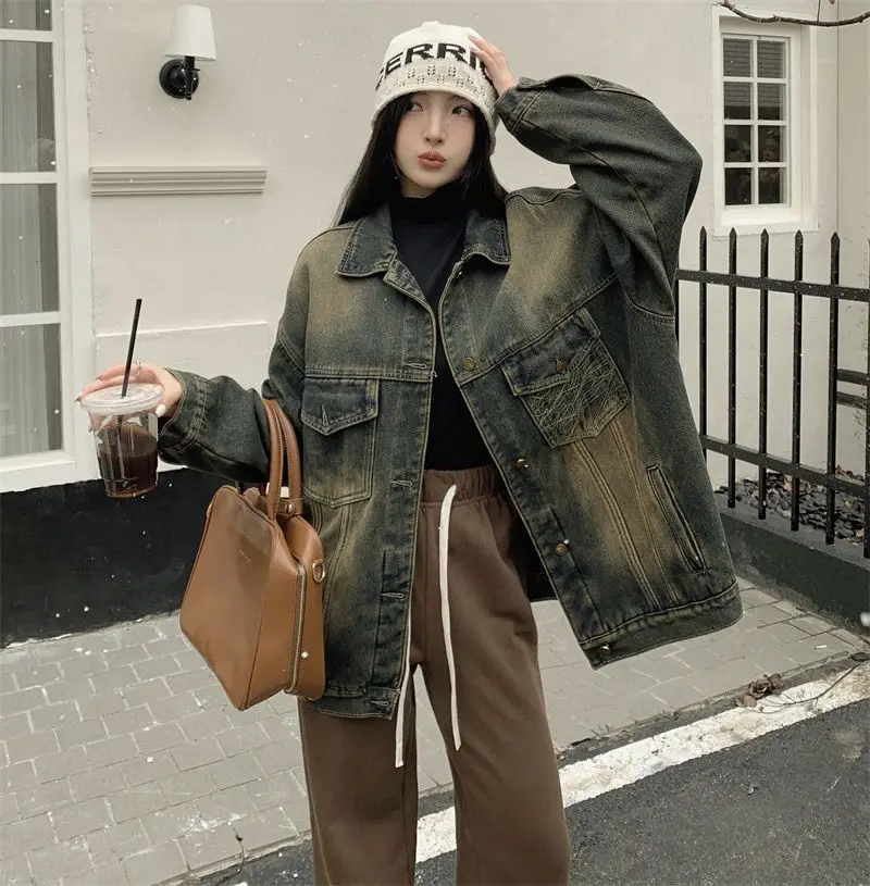 

Denim Coat For Woman With Hoodie Fur Plush Womens Fall Boxy-Fit Minimalist Street Trend Anti-Odor Comfort Retention Corduroy Y2K