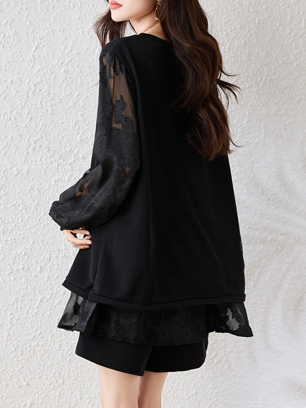 T-shirt da donna allentata di grandi dimensioni efficace dimagrante Patchwork pancia nascosta autunno Ele Sle Long Sve Crew Ne