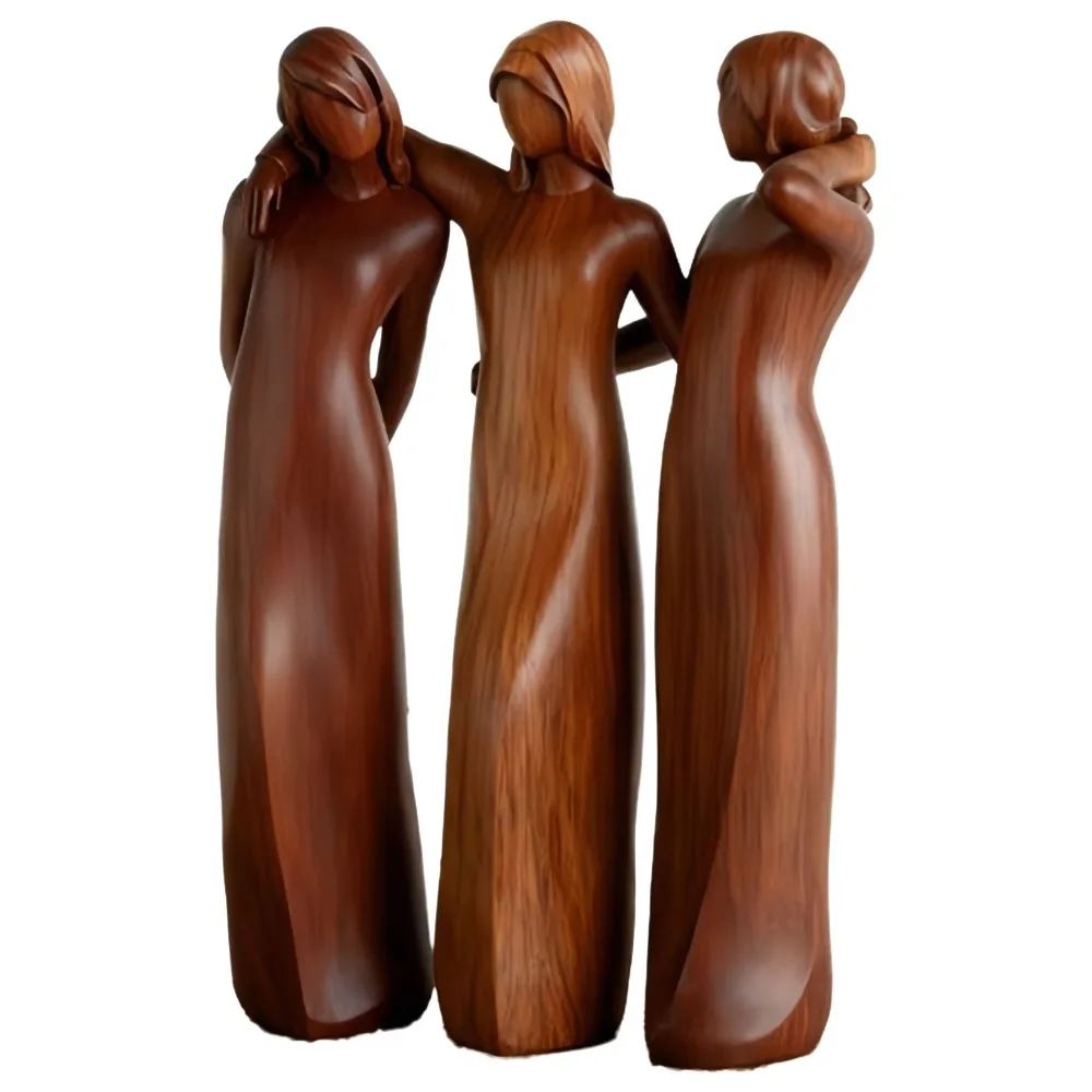 Resin Sisters Figurine Realistic Cartoon Imitation Wood-carved Ornament Natural Texture Friendship Sculpture Birthday