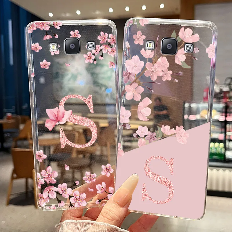 Capa de telefone para samsung galaxy a5 (2015) sm-a500f a500y, capa transparente com letras de flores, capa fina de tpu macia, capa de silicone