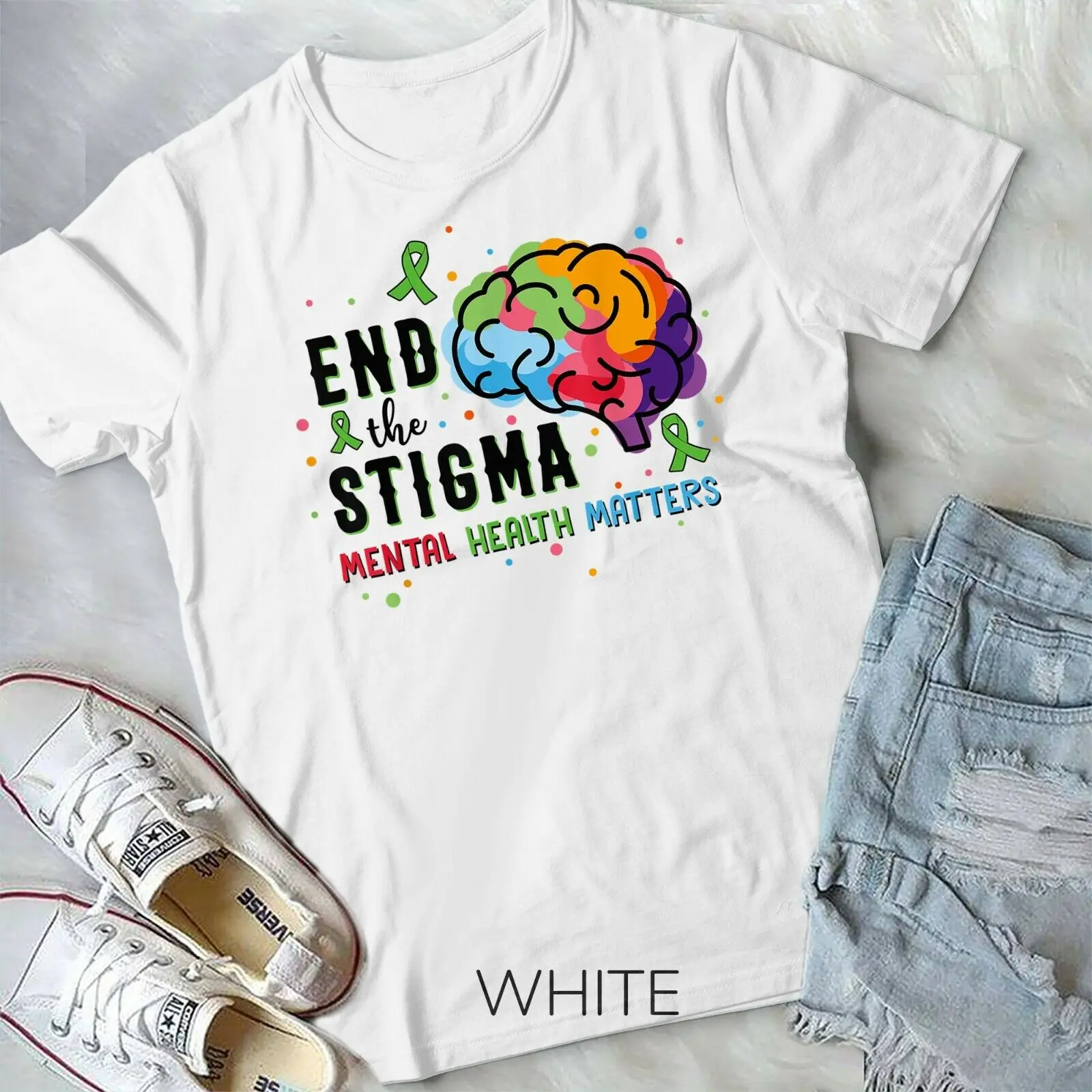 Green Ribbon End The Stigma Mental Health Awareness T-Shirt Unisex T-shirt