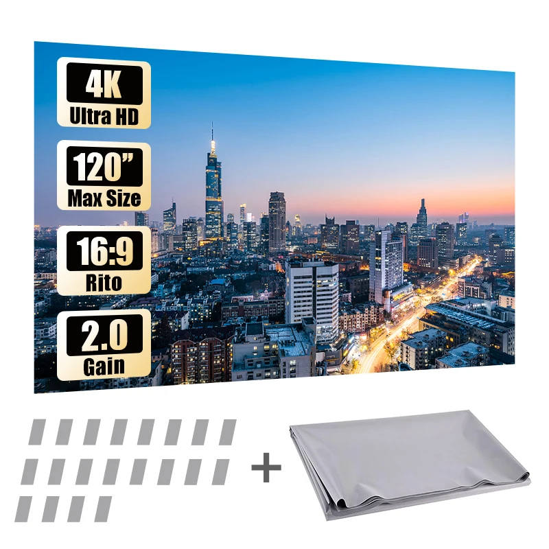Hotack 100 Inches Projector Screen Sopt Light Screen 100% Brightness Increase 16:9 Portable Movies Screen