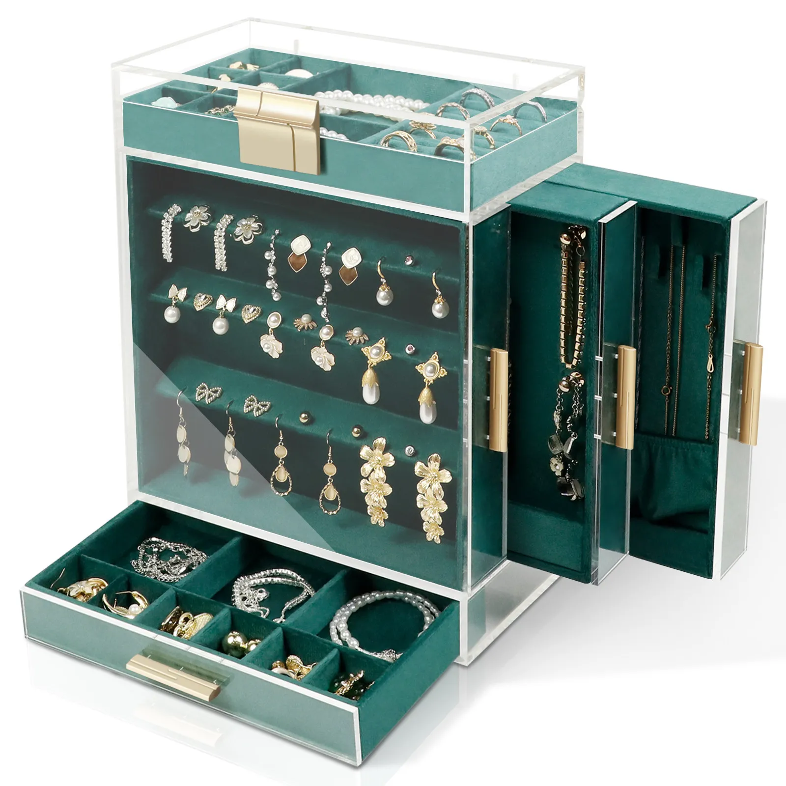 Transparent Jewelry Box Acrylic Bracelet Ring Earrings Jewelry Box Organizer Women Necklace Display Stand Velvet Drawer Storage