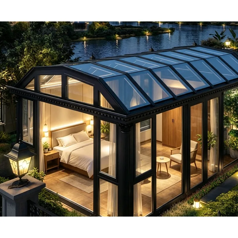 Aluminum Alloy Sunroom Glass House with Automatic Climate Control Ideal Hotel Lobby Restaurant Atrium Villa Sun Room Solarium
