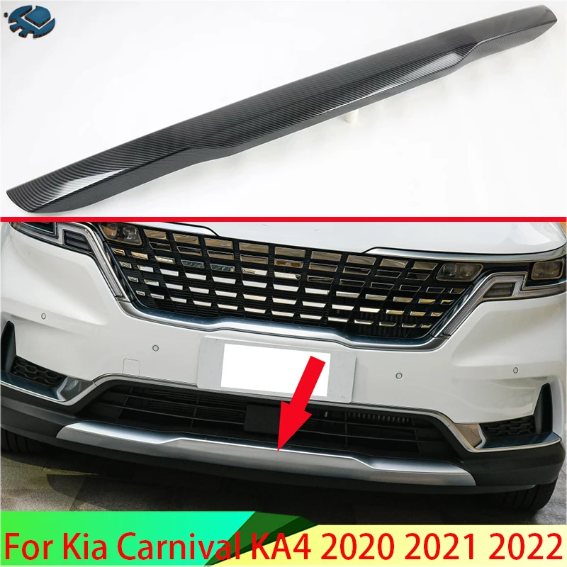 For Kia Carnival KA4 2020 2021 2022 Carbon Fiber Style Before The Bar Bumper Cover Shield Trim Molding Lower Grille