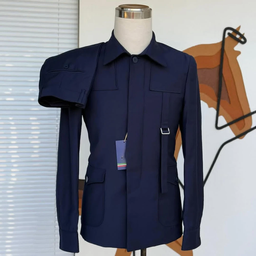 

Bespoke Men' s Suits Luxury Single Breasted Stand Lapel Slim Fit 2 Piece Jacket Pants Sets High Quality Male Clothing Costume