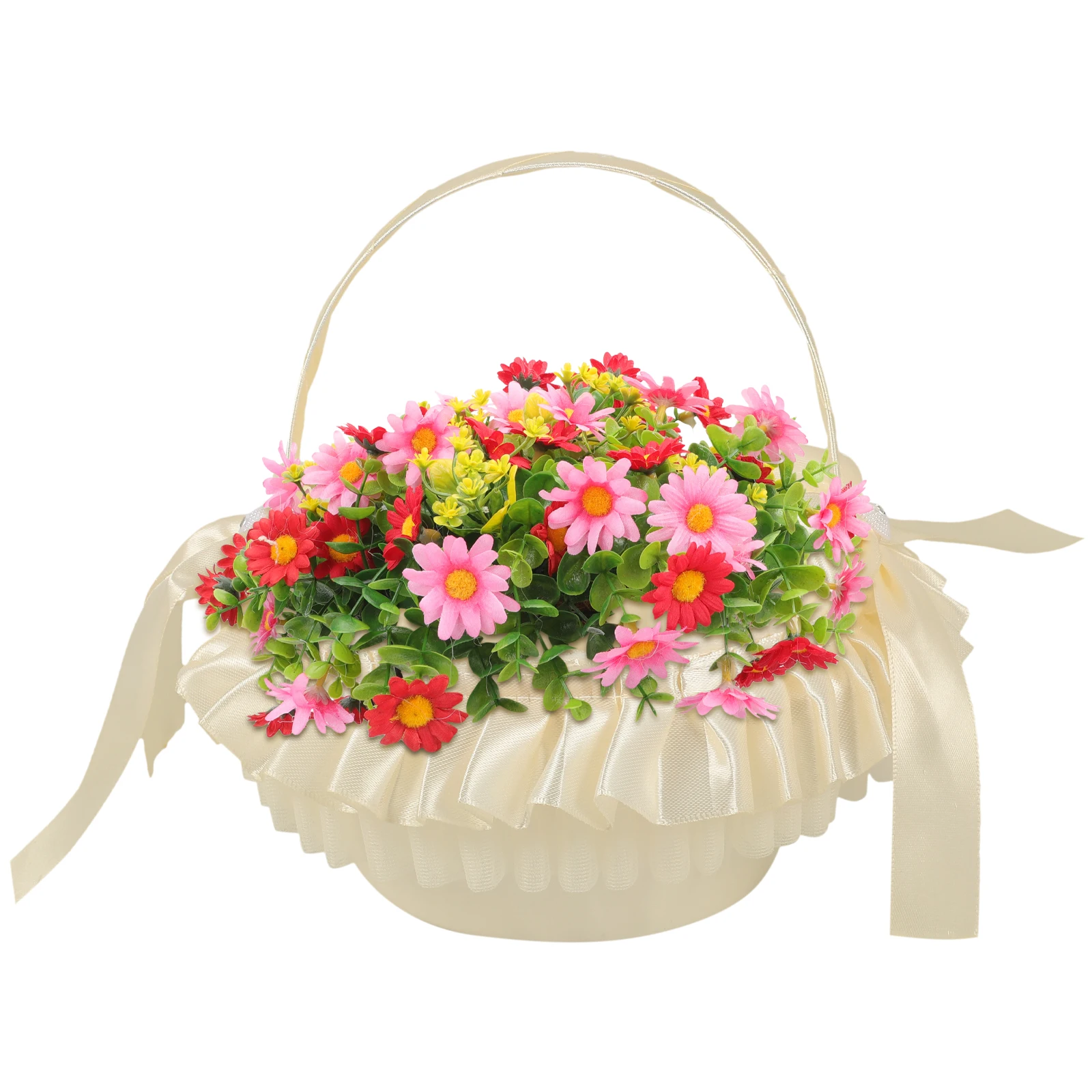 

Elegant Wedding Flower Basket Bridal Girl Baskets Burlap Woven Gold Bowknot Handle Romantic Petal Basket for Ceremony Decoration