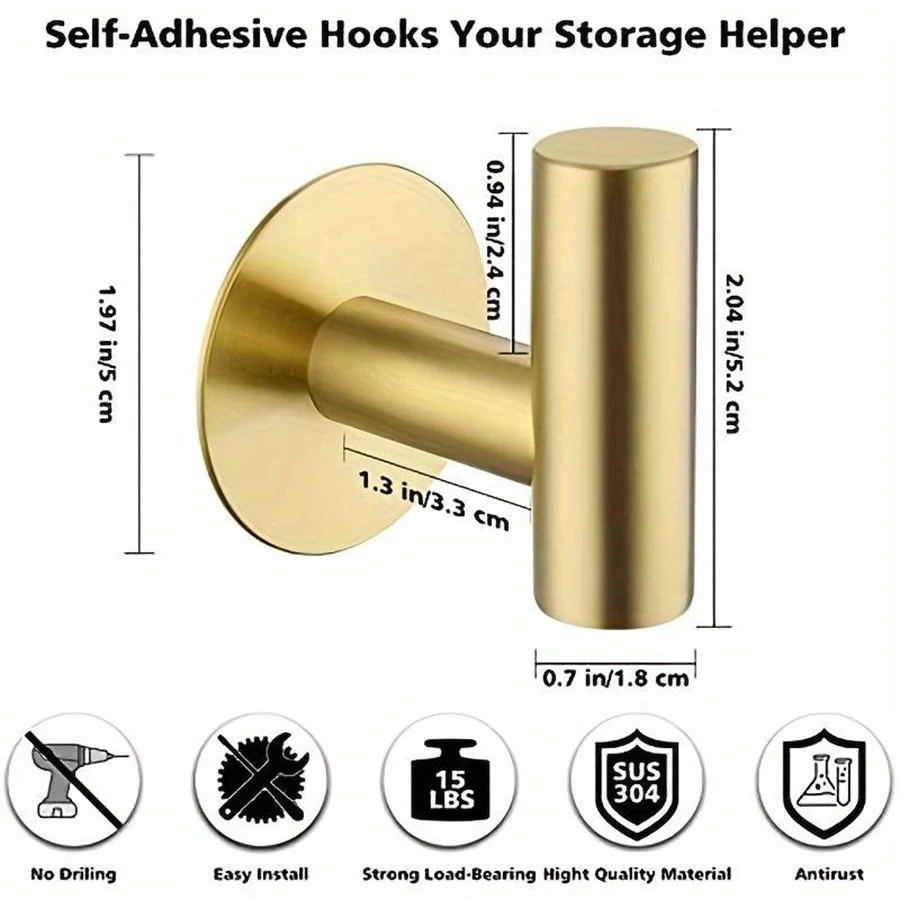 stainless steel bathroom self-adhesive hook clothes hats bags no punching required storage hooks