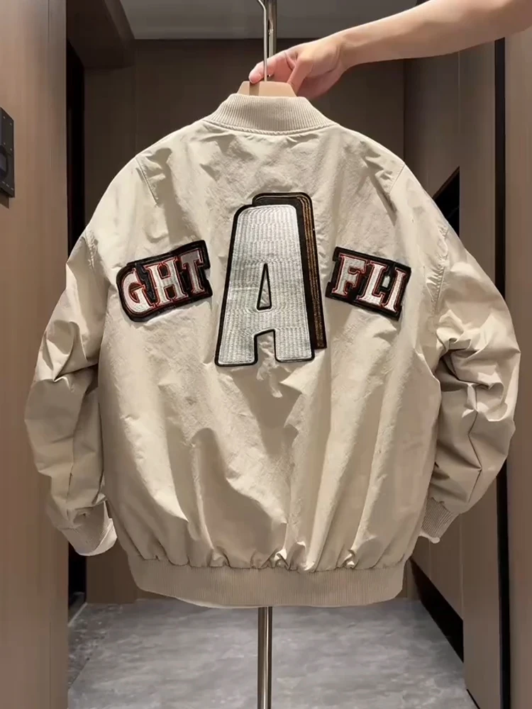 

American Sle Pilot Jaet Men's Autumn Winter Loose Casual Embroidered Letter Baseball irt Trendy Outerwear