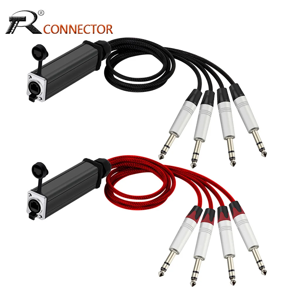 RJ45 CAT5 to 4 Channel 6.35mm 1/4 Inch Aluminum Tube 6.3mm 3Poles Stereo Male Plug Audio Cable Network Signal Extender Splitter