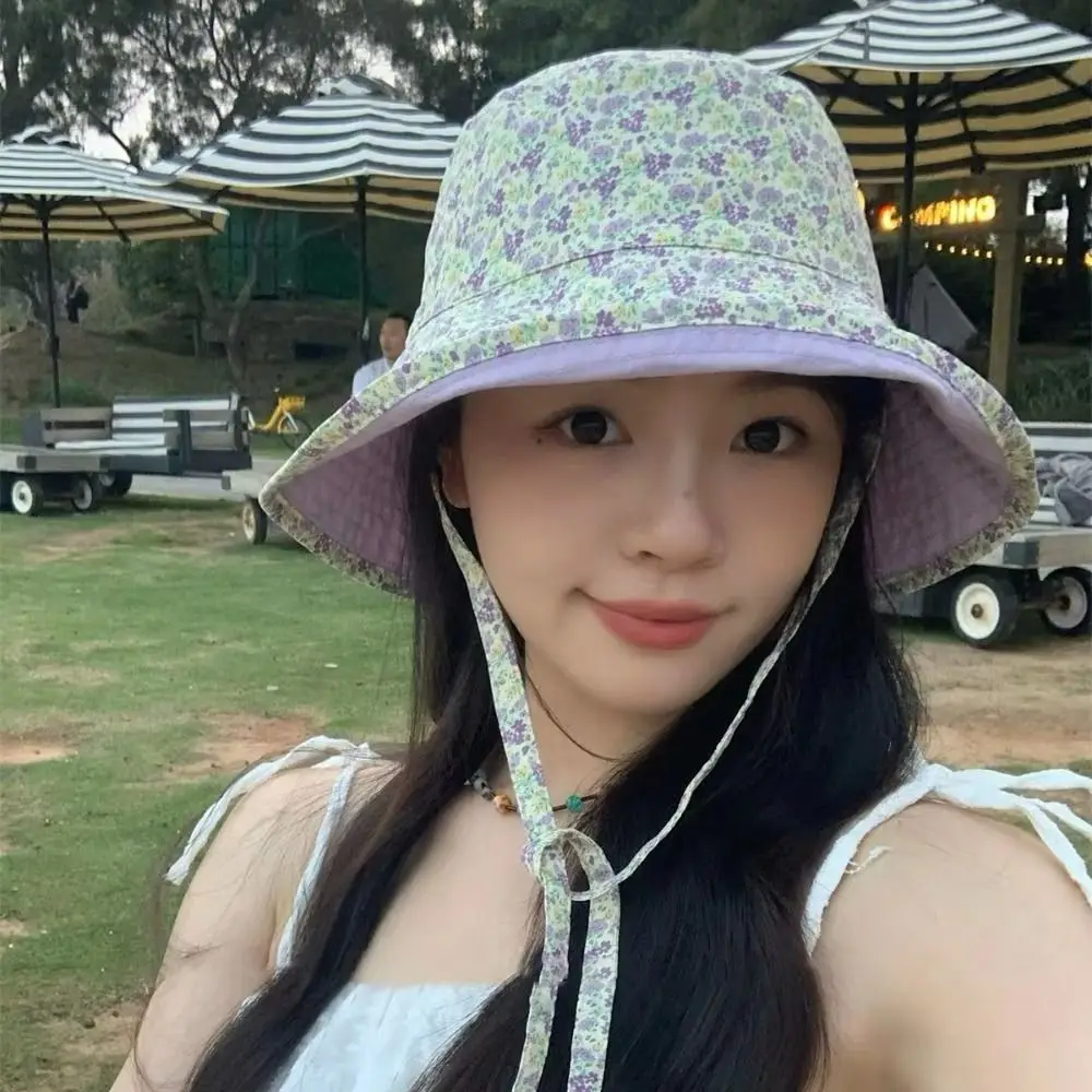 

Floral Print Panama Bucket Hats Reversible Sun Protection Women Fisherman Hat Large Brim Cute Sweet Summer Sun Hats Basin Caps