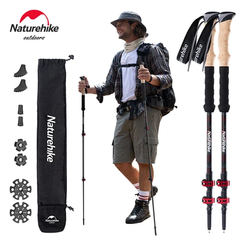 Imagen 1 del producto Naturehike bengalas, 2 uds., bastones senderismo fibra de carbono bastones trekking palos senderismo campismo acessorios e utensilios baston de treking ultraligero bastón senderismo escalada palo telescópico extensible