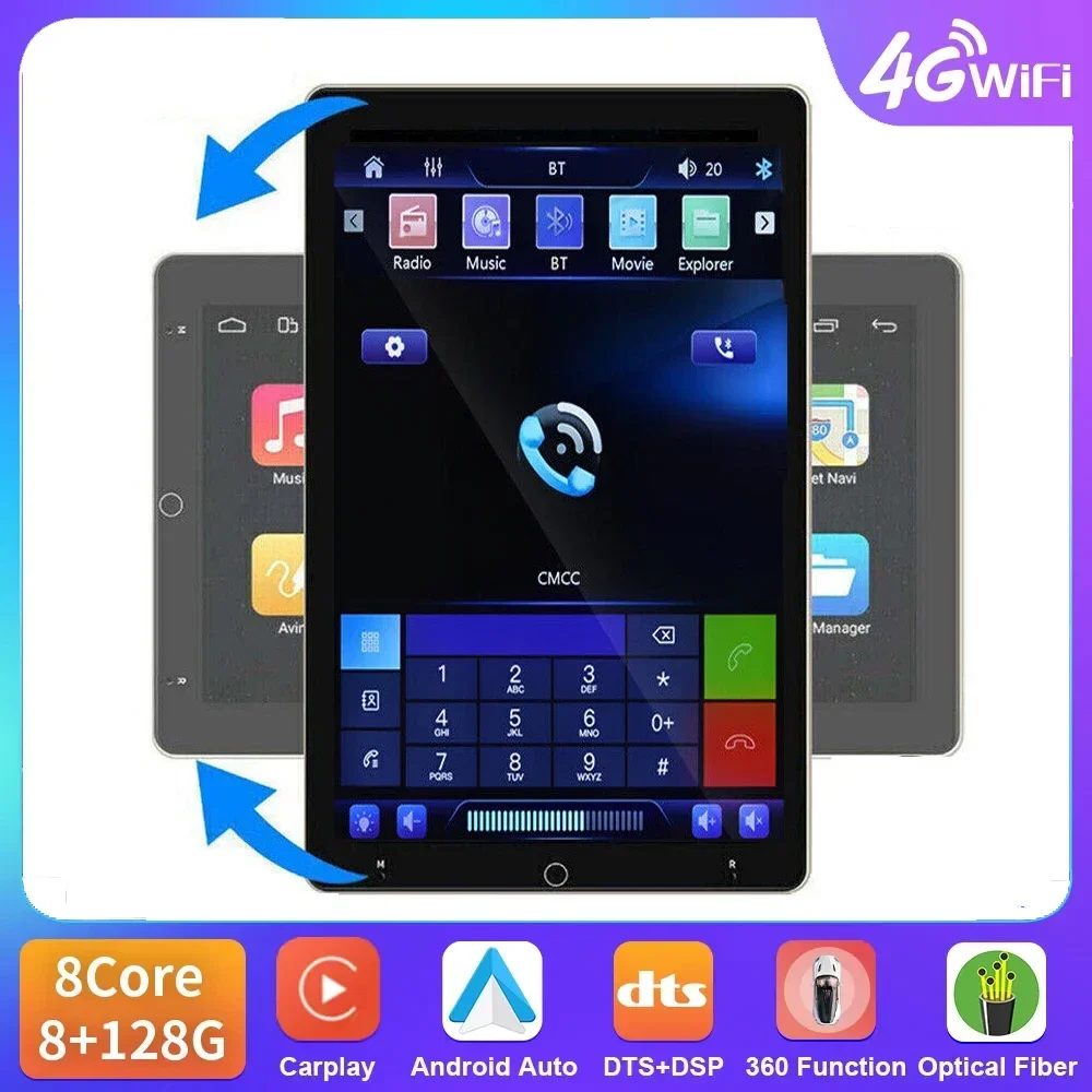 4G+WIFI Android 14 Car Multimedia Player Universal 2Din Automatic rotation Screen GPS BT Car Stereo Radio HD Auto Radio Player