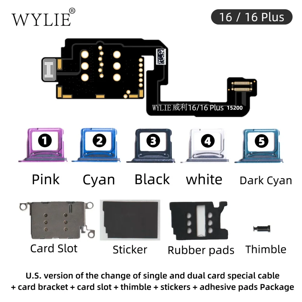 WYLIE New 16 Pro Max Dual Card to Dual Single Card Cable for iPhone 16 15 14 Esim to Dual SIM No Need Separate No Damage Flex