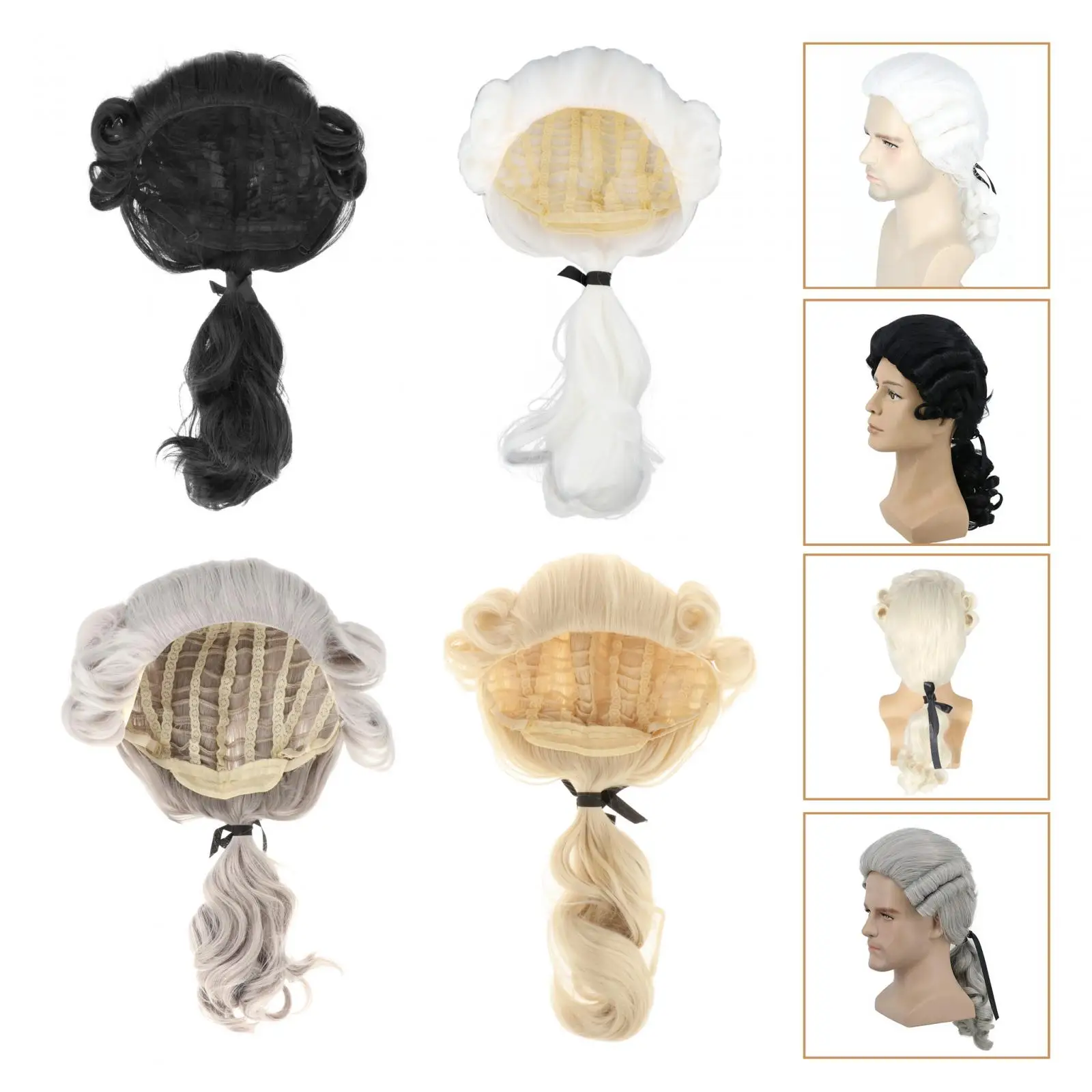 Colonial Wig Synthetic with Ponytail Breathable Synthetic Hair Wigs Universal Halloween Wigs Soft Adjustable Judge Lawyer Wig