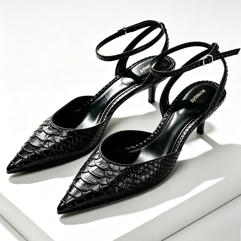 Sexy Pointed-Toe Slingback High Heels for Ladies Embossed Upper Ankle-Strap High-Heel Sandals Luxury Party Elegant Women’s Shoes