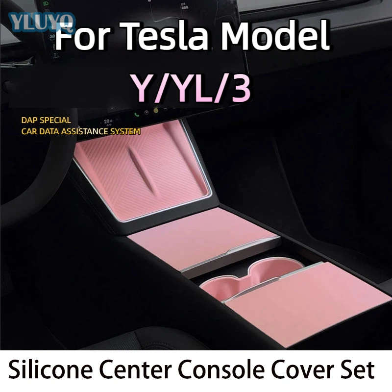 Für Tesla Model Y/YL/3 Highland Mittelkonsole Kabellose Ladestation Silikon-Pad Getränkehalter-Matte Rutschfest Rosa Stil Zubehör