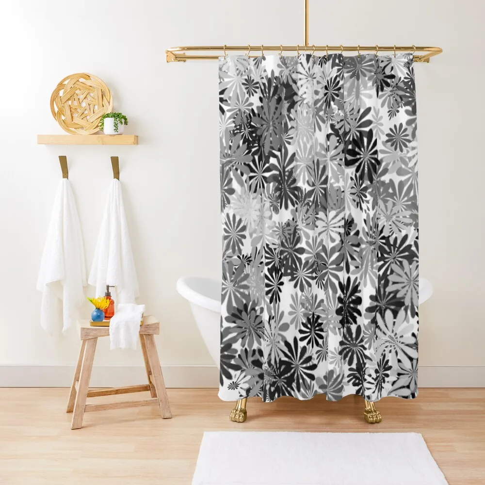

Black and Gray Flowers Shower Curtain For Shower Shower For Bathroom Waterproof Bath And Anti-Mold For Bathrooms Curtain