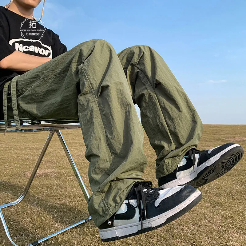 

HOUZHOU Summer Cargo Pants Men Black Wide Cargo Trousers Male Green Casual Loose Japanese Korean Streetwear Hip Hop Safari Style