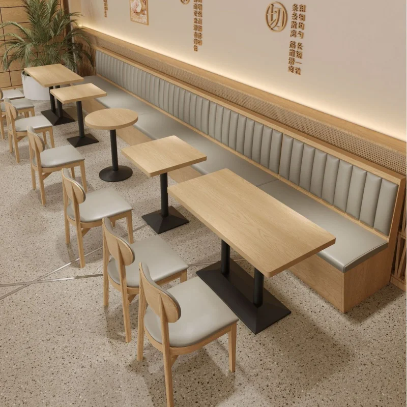 custom.HUALIN Modern Solid Wood Style Restaurant Hotel Cafe Solid Wood Dining Table and Chairs Sofa Card Set