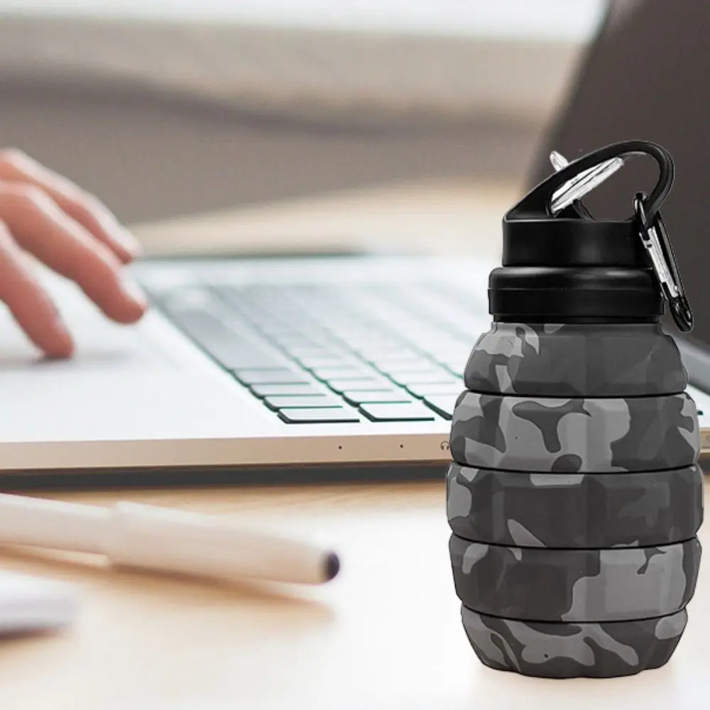 Silicone Retractable Grenade Water Bottle 580ML Collapsible Sports Water Bottle Camouflage High Temperature Resistant