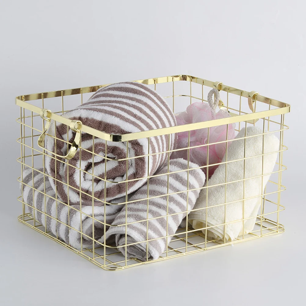 

1pc Nordic Iron Storage Basket Corrosion Resistant Heavy Duty Handle Multi Purpose Household Organizer For Books Laundry Desktop