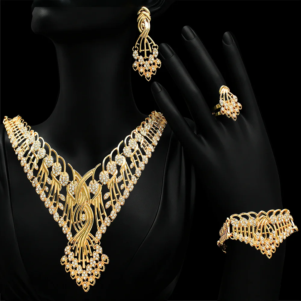 Dubai Nigeria Rhinestone Jewelry Set For Women Fashion Necklace Set Big Set Jewelry Party Banquet Accessories