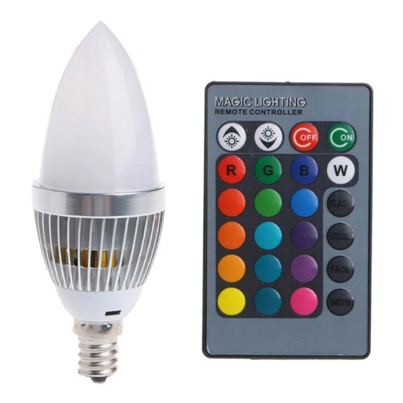 

AA46 3 Вт Smart E12 RGB светодиодная красочная лампа изменения цвета с 24 свечами, кнопкой дистанционного управления, молочный абажур