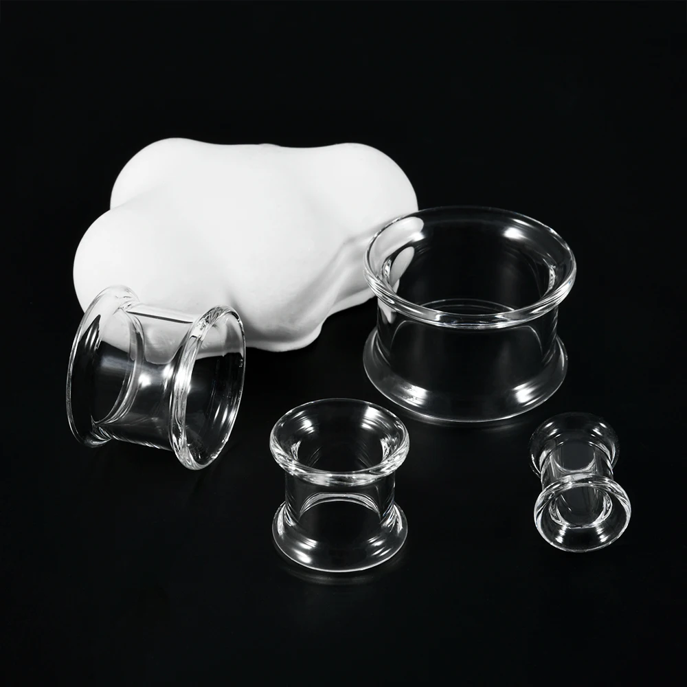 PAIR Glass Transparent Round Hollow Ear Tunnels Plugs Expander Stretcher Gauge Body Piercing Body Jewelry For Man Woman 6-25MM