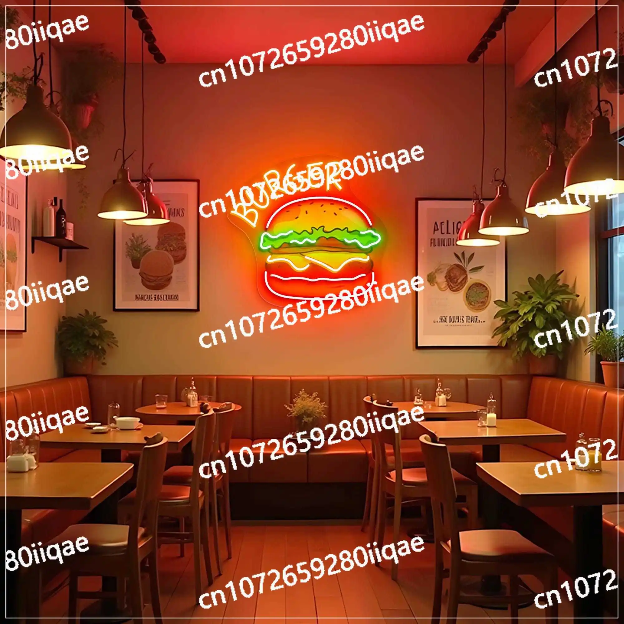 

Burger Neon Sign Hamburger Fast Food Restaurant Wall Decor Kitchen Sign Business Burger Shop Wall Hanging