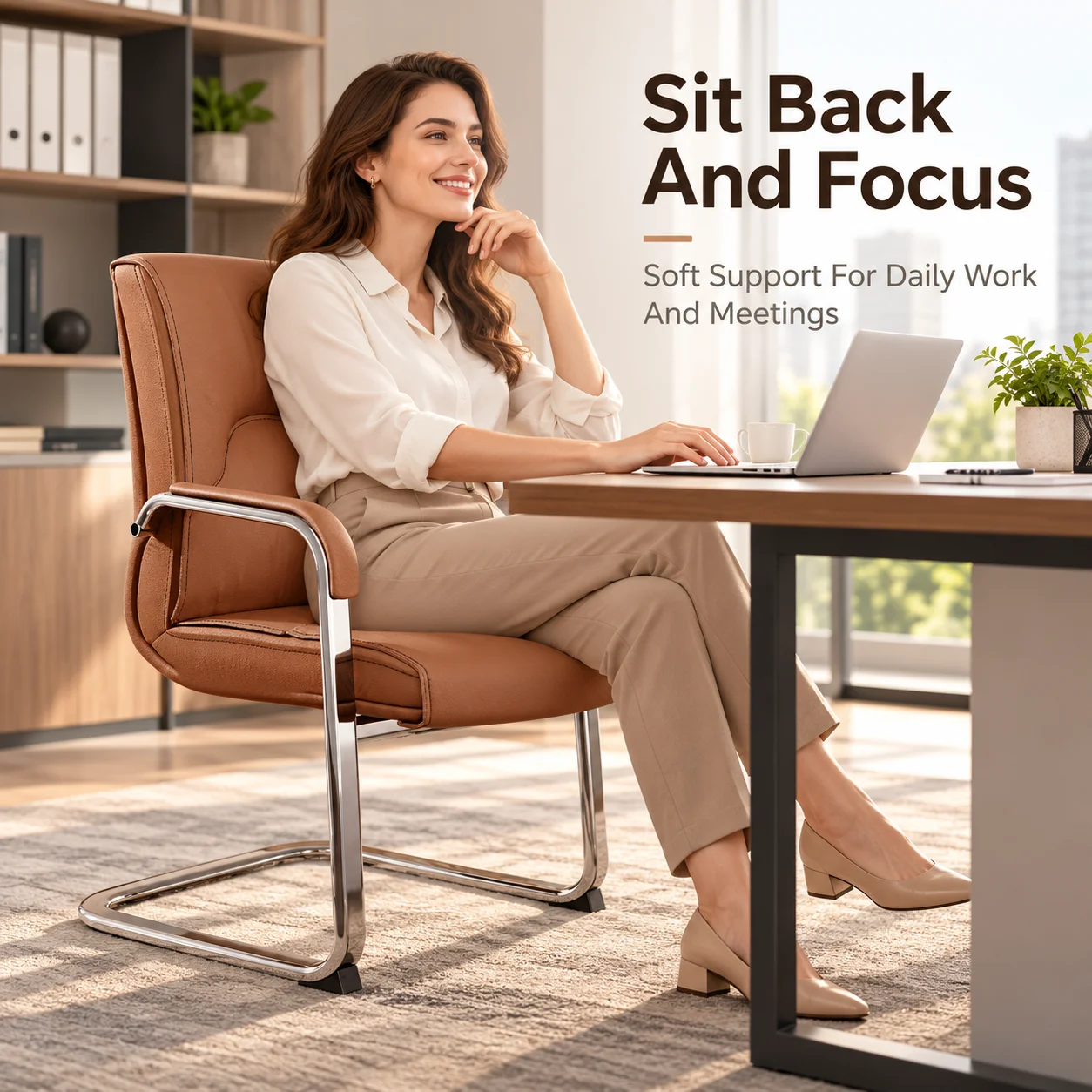 AOLIVIYA PU Leather Office Chair Executive Computer Desk Chair With Padded Armrests Cantilever Conference Guest Chair