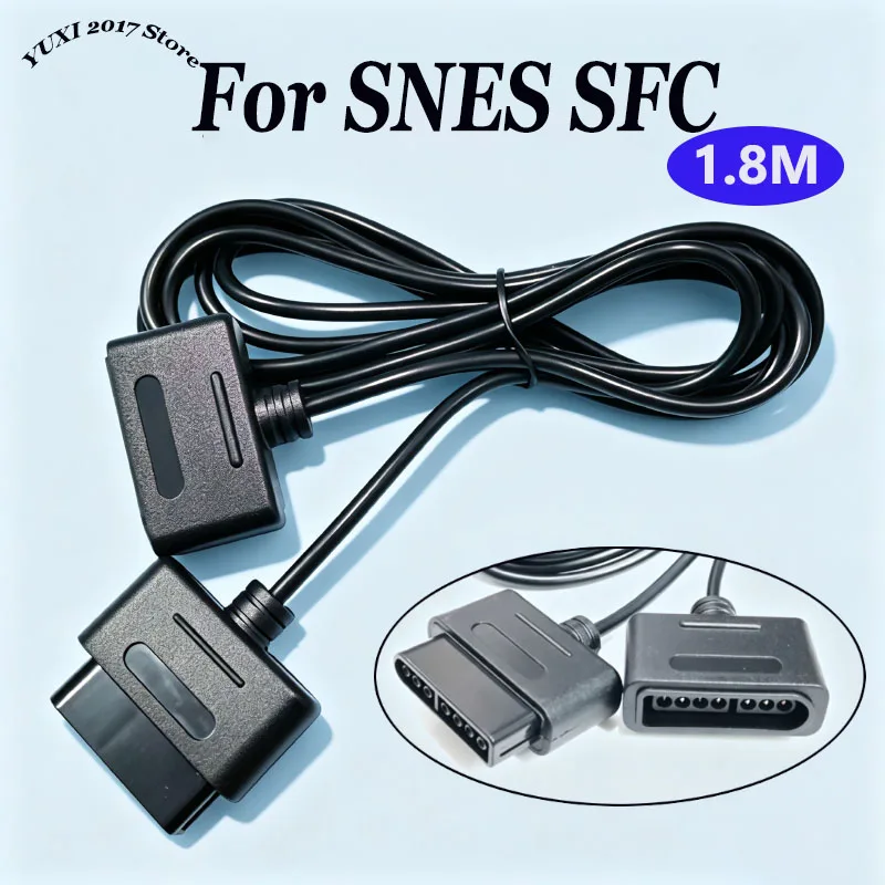 1.8M Controller Extension Cable For SNES  SFC Game Console Gamepad Cord Black Replacement Wire Splitter Converter Cable