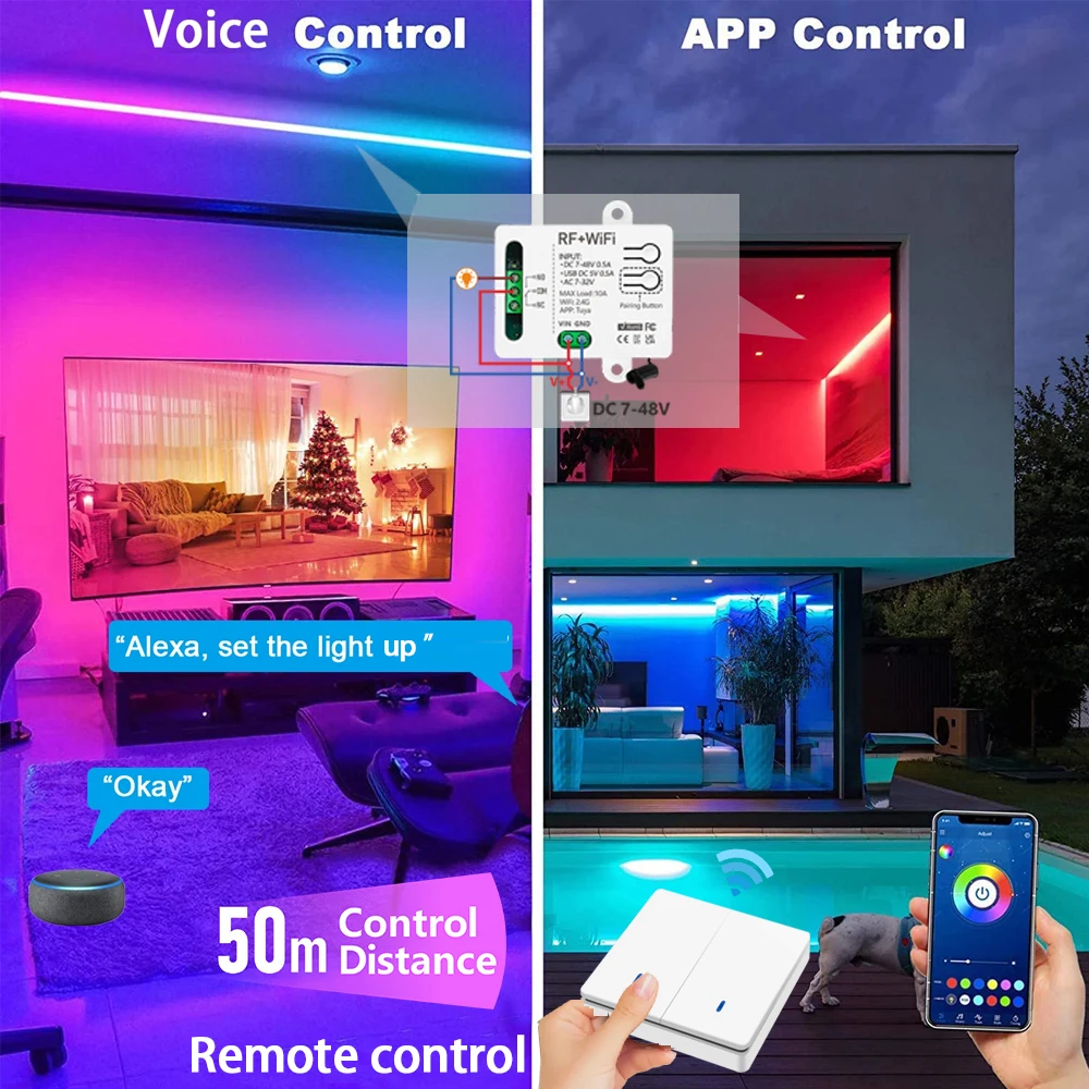 Inteligentny domowy bezprzewodowy pilot WiFi RF do sterowania światłem, przekaźnik z suchym stykiem DC 12V 24V do uniwersalnego zamka elektronicznego drzwi garażowych — zdjęcie produktu 2