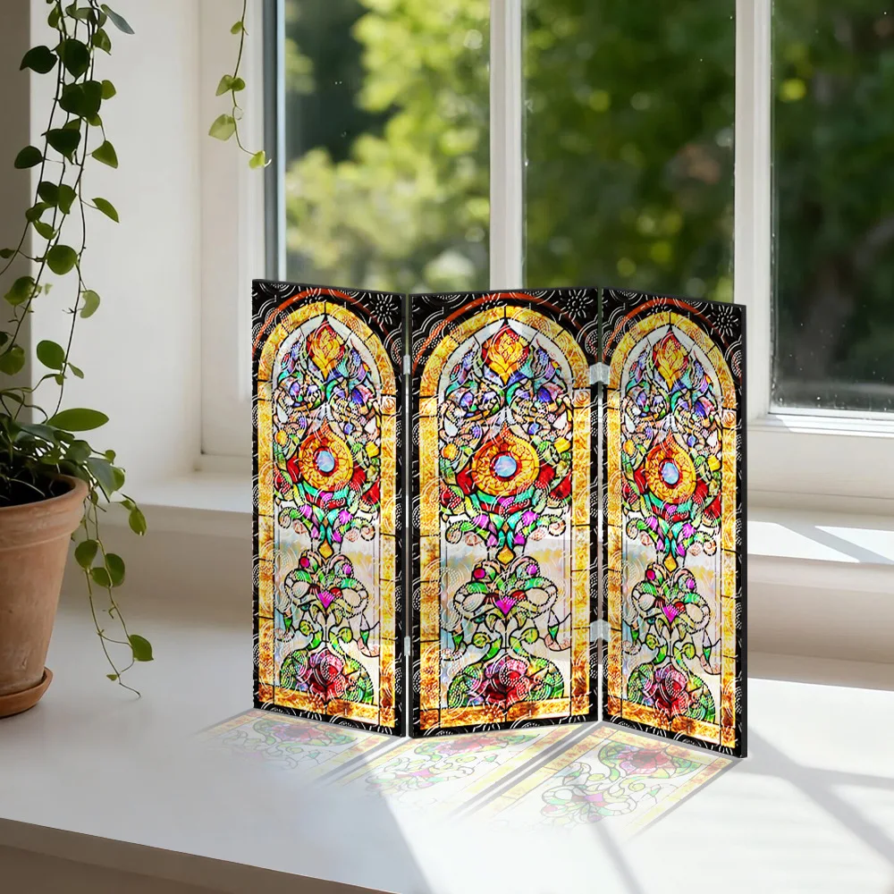 Folding Light-transmitting Acrylic Screen. Begonia Pattern Painted Screen Setting. TV Cabinet Wine Cabinet Decorative Painting