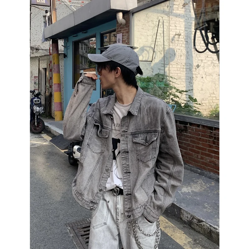 

Мужская джинсовая куртка Waed Blaey: весенне-осенняя, с американским воротником, премиум-класса, в уличном стиле, рабочая одежда