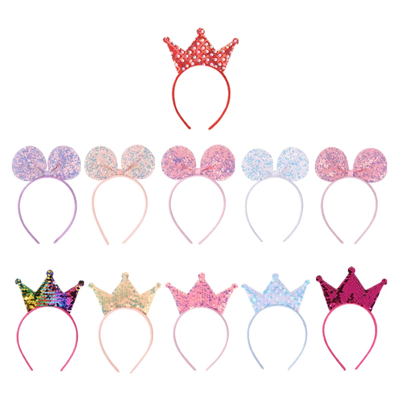 Kids Girl Sequins Party Hair Hoop Shiny Crown Headband Birthday Kids Headwear Hairband Festival Fairy Costumes Party Accessories