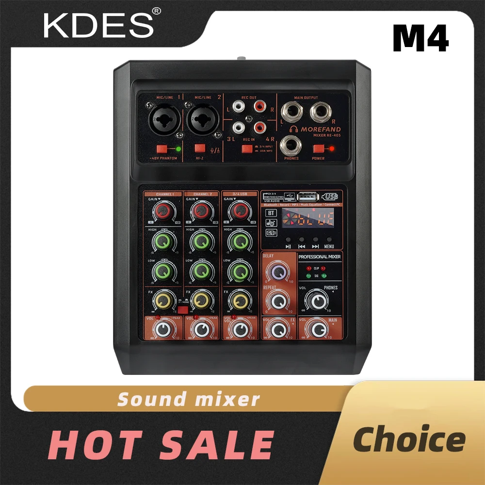 kdes-m4-オーディオミキサー-4-チャンネル-48v-ファンタム電源-usb-スタジオサウンドミキサー-bluetooth-dj-コンソールミキシングカラオケ用