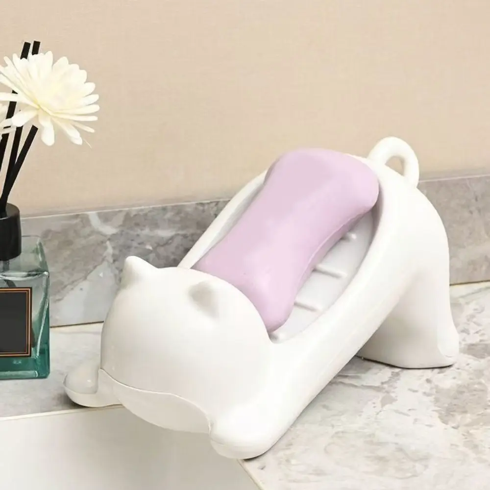 Cat Shaped Cartoon Soap Box Creative Non-slip Soap Drain Plate Self Draining Waterproof Soap Sponge Tray Keep Soap Dry